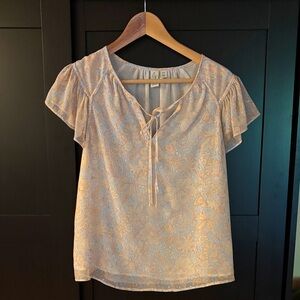 Joie Cream Floral Lace-Up Blouse
